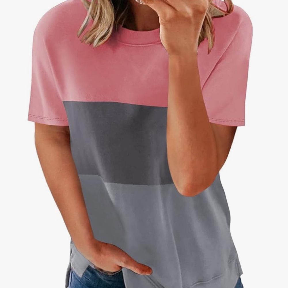 Colorblock Pink and Gray Women's Top Size Large